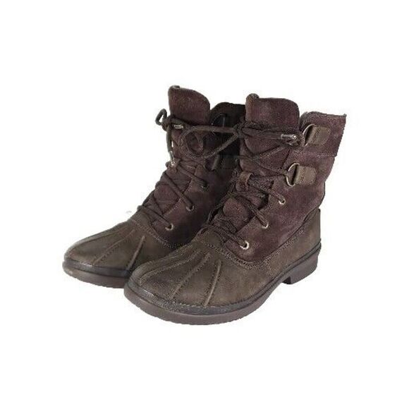 UGG Women's Azaria US8? Brown Suede Waterproof Sheepskin Lined Duck Boots - Picture 1 of 13